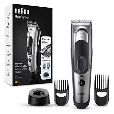 Braun Haarschneider Herren, Haarschneidemaschine, ultimatives Haare schneiden mit Braun, 17 Längeneinstellungen, Geschenk Mann, HC5090, silber im Sale